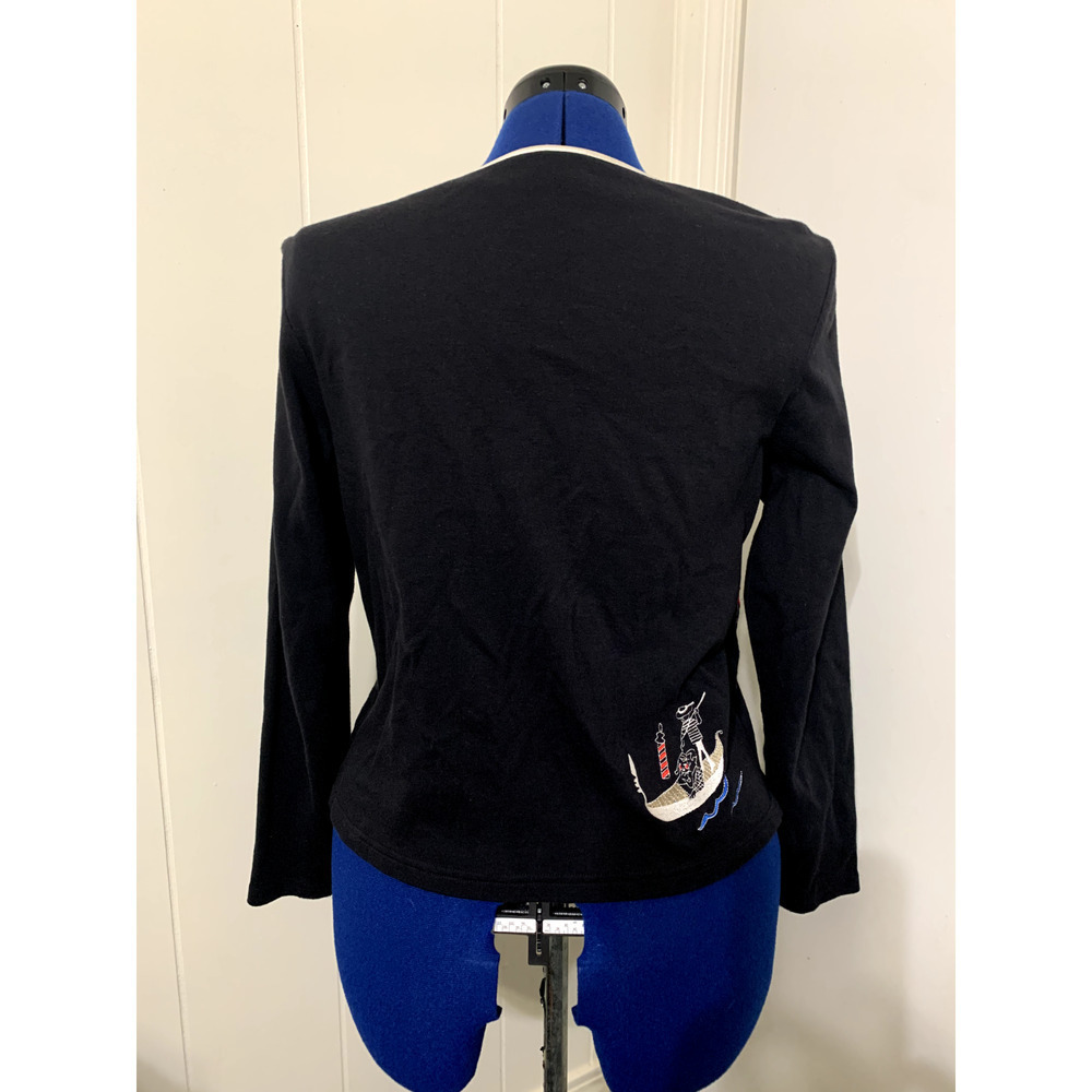 MCX Signature Cardigan Women Medium Button Up Black Embroidered Artsy Vacation - Picture 3 of 11